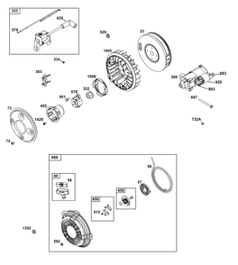 Flywheel, Ignition, And Starter Group Diagram and Parts List for 386447-0441-G1 200000 - 399999 Briggs and Stratton Engine